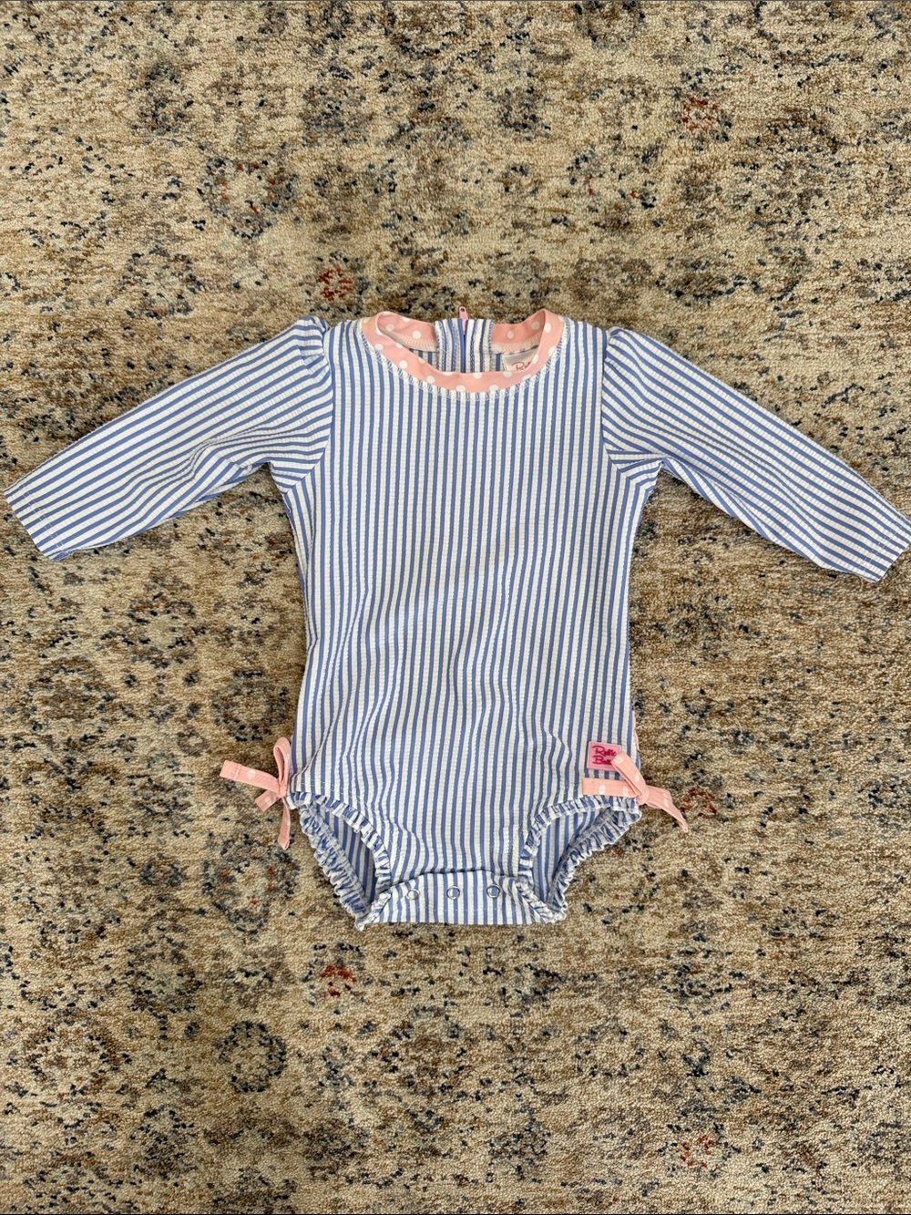Ruffle Butts Blue Seersucker Swimsuit- Size 6-12mos.